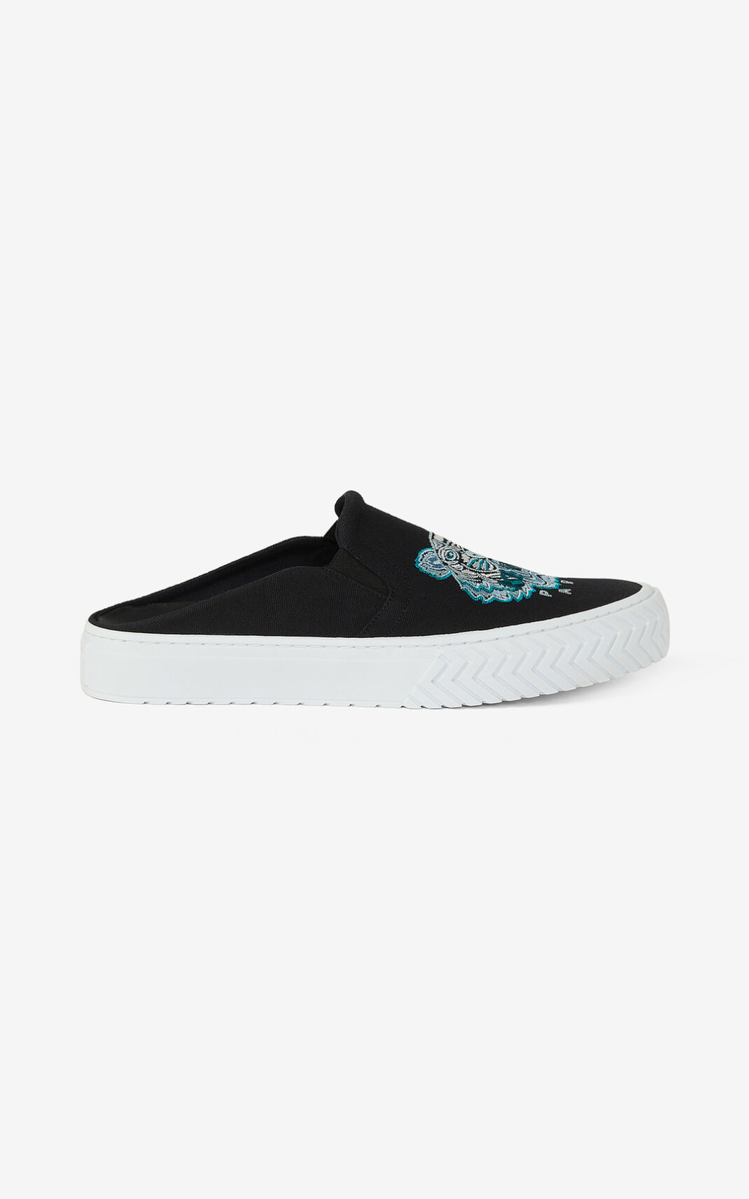 Kenzo Kanvas K Skate Tiger mule Spor Ayakkabı Erkek Siyah | 2458-YPFON